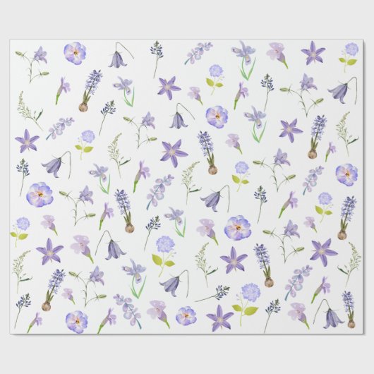 Paarse bloemengroene bladeren Boho Cadeaupapier (Vlak)