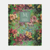  paarse bloemengroene patroonmonogram fleece deken (Voorkant)