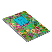 paarse bloemengroene patroonmonogram notitieboek (Rechterzijde)