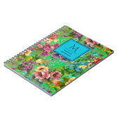 paarse bloemengroene patroonmonogram notitieboek (Linkerzijde)