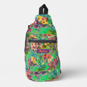  paarse bloemengroene patroonprint sling bag (Voorkant)