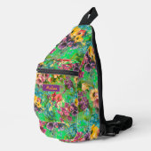  paarse bloemengroene patroonprint sling bag (Rechterhoek)