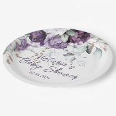 Paarse bloemenhart Elegant Baby shower Papieren Bordje (Gekanteld)