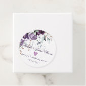 Paarse bloemenhart elegante bruiloft bedankjes labels (In situ)
