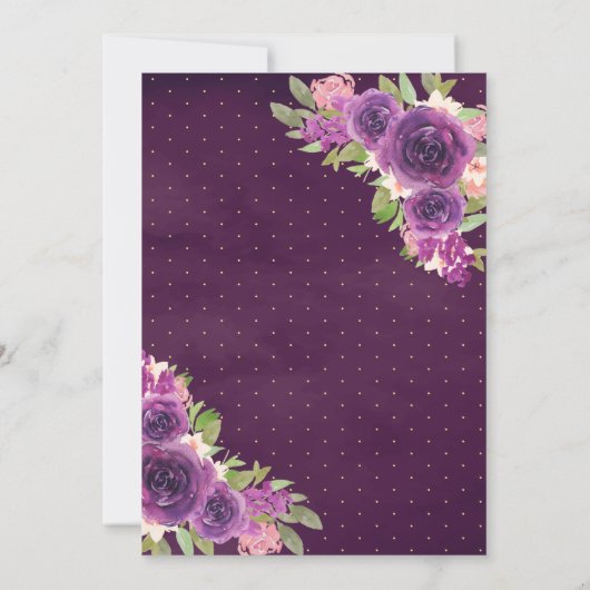 Paarse bloemenjurk Butterfly Gold Quinceanera Kaart (Achterkant)