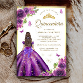Paarse bloemenjurk Butterfly Gold Quinceanera Kaart