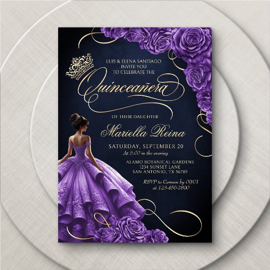 Paarse bloemenjurk Quinceañera Kaart