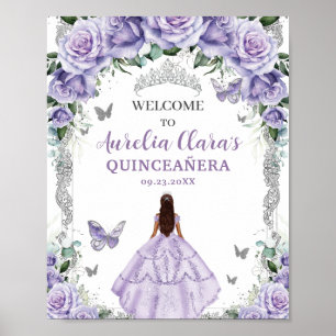Paarse bloemenjurk Quinceañera  Silver Poster