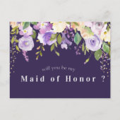 paarse bloemenkaart wordt je mijn Erekamermeisje k Uitnodiging Briefkaart (Voorkant)