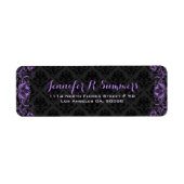 Paarse bloemenkant zwarte damast etiket (Voorkant)