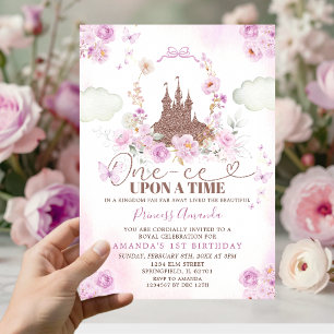 Paarse Bloemenkasteel Prinses 1e Verjaardag Kaart