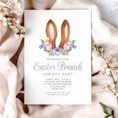 Paarse bloemenkonijn oren paasbrunch kaart