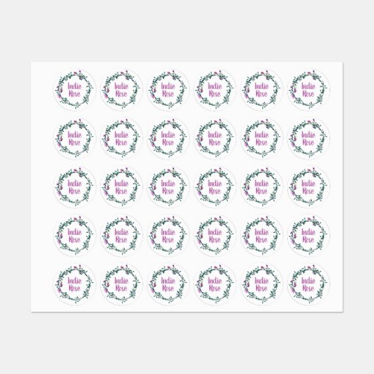 Paarse Bloemenkrans Aangepaste Naam School Labels (Vel)