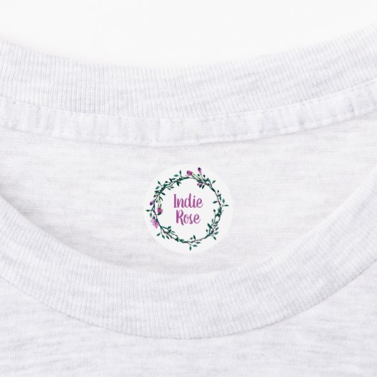 Paarse Bloemenkrans Aangepaste Naam School Labels (Aangebracht)