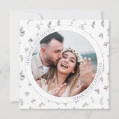 Paarse bloemenkrans Bewaar de datum fotokaart (Achterkant)