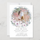 Paarse bloemenkrans Bewaar de datum Magnetische Ka Magnetische Uitnodiging (Voorkant)