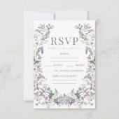 Paarse bloemenkrans bohemian bruiloft RSVP kaartje (Voorkant)