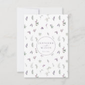 Paarse bloemenkrans bohemian bruiloft RSVP kaartje (Achterkant)