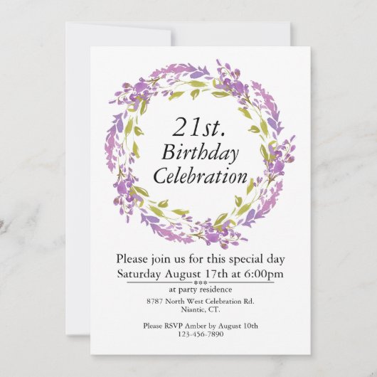 Paarse bloemenkrans Boho  21st Kaart (Voorkant)