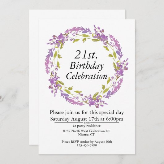 Paarse bloemenkrans Boho 21st Kaart (Voorkant / Achterkant)