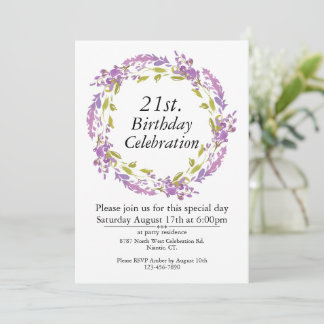 Paarse bloemenkrans Boho  21st Kaart