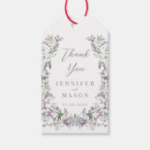 Paarse bloemenkrans boho bruiloft dank u cadeaulabel (Voorkant)