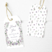 Paarse bloemenkrans boho bruiloft dank u cadeaulabel