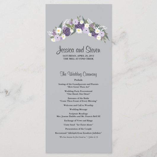 Paarse bloemenkrans | ceremonieprogramma programmakaart (Voorkant)