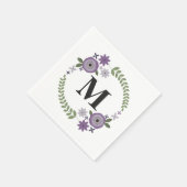 Paarse Bloemenkrans Monogram Trouwservetten Servetten (Hoek)
