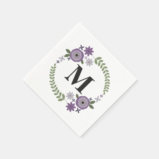Paarse Bloemenkrans Monogram Trouwservetten Servetten (Hoek)