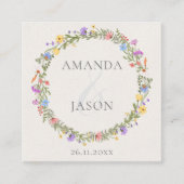Paarse bloemenkrans van wilde bloemen Trouwdetails Informatiekaartje (Voorkant)