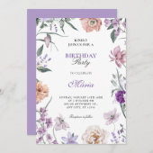 Paarse bloemenkrans verjaardag kaart (Voorkant / Achterkant)