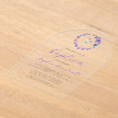 Paarse Bloemenkrans Zilveren Kruisdoop Acryl Uitnodigingen (Laagn)