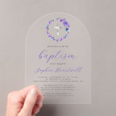 Paarse Bloemenkrans Zilveren Kruisdoop Acryl Uitnodigingen (Insitu (Draagbaar))