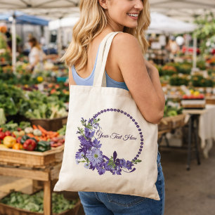Paarse bloemenkranz   Lentebloem met eigen tekst Tote Bag