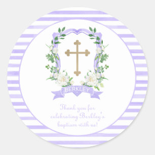 Paarse bloemenkroon Doop Dankjewel Ronde Sticker