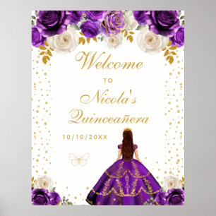Paarse Bloemenkroon Prinses Quinceañera Welkom Poster