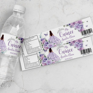 Paarse Bloemenkroon Prinses Zilver Quinceañera Qui Waterfles Etiket