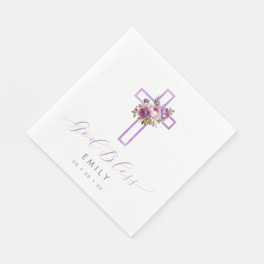 Paarse Bloemenkruis Baby God zegene doop Servet (Hoek)