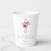 Paarse Bloemenkruis God zegene doop Papieren Bekers (Achterkant)