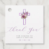 Paarse bloemenkruis modern script dank u bedankjes labels (Voorkant)