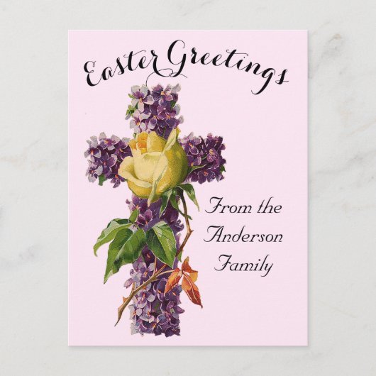 Paarse Bloemenkruis  Paasreligieus Briefkaart (Voorkant)