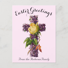 Paarse Bloemenkruis  Paasreligieus Briefkaart