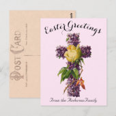 Paarse Bloemenkruis  Paasreligieus Briefkaart (Voorkant / Achterkant)
