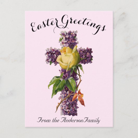 Paarse Bloemenkruis  Paasreligieus Briefkaart (Voorkant)