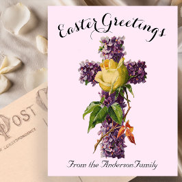 Paarse Bloemenkruis Paasreligieus Briefkaart