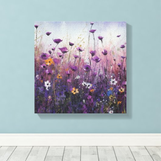 Paarse Bloemenkunst Landschapsontwerp Canvas Afdruk (Insitu (Houten vloer))