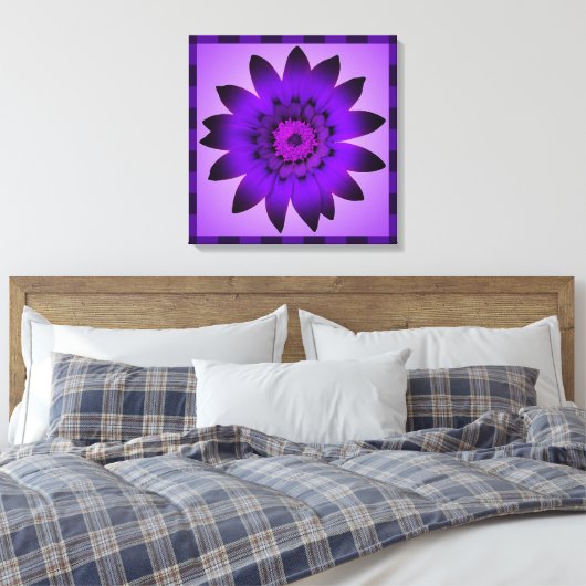 Paarse bloemenkunst - omcirkeld canvas (Insitu (Slaapkamer))