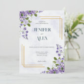 Paarse bloemenlavante bloemenbruiloft kaart (Staand voorkant)