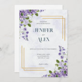 Paarse bloemenlavante bloemenbruiloft kaart (Voorkant / Achterkant)